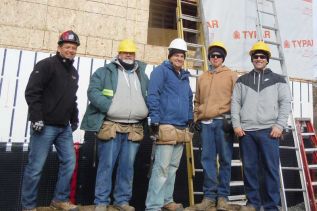 Habitat for Humanity CEO Ron Ruttan with Tichborne crew supervisor Dan and his crew, Andre, Kyle and George at the Tichborne build site